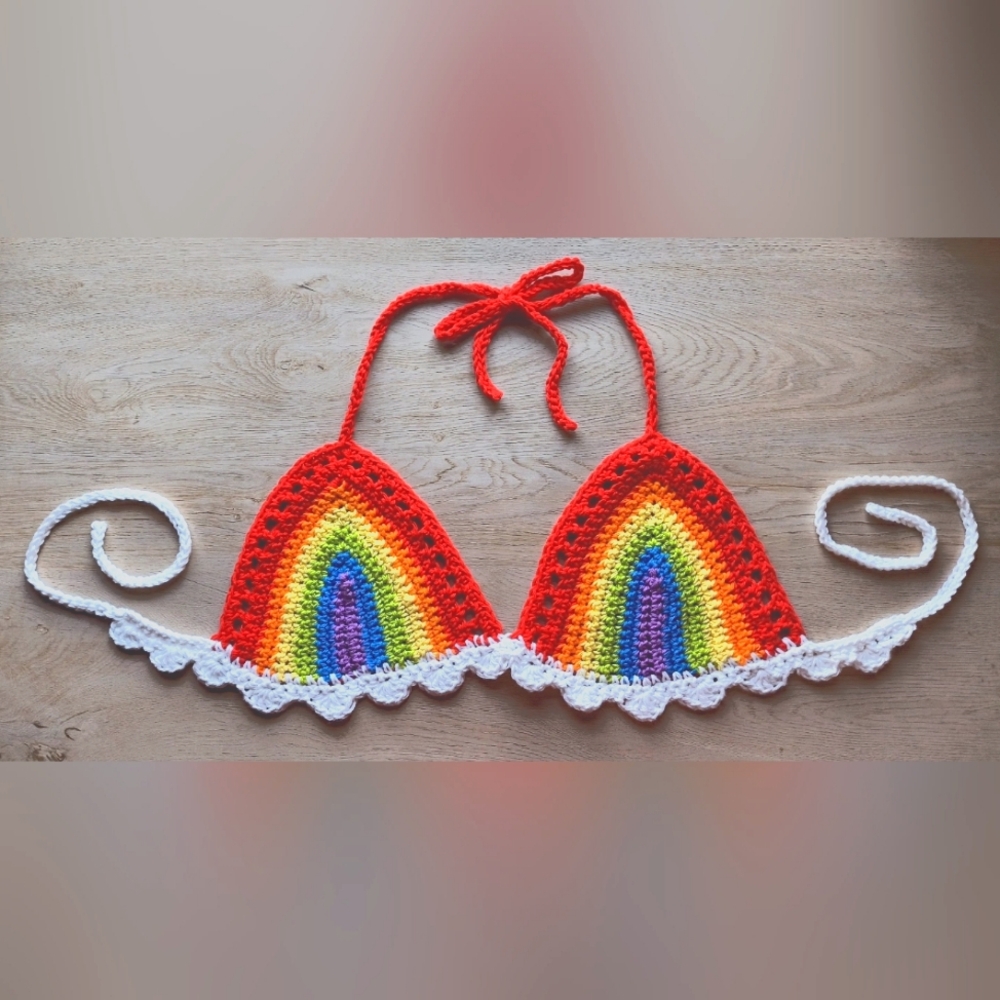 Rainbow Crochet Bikini Top